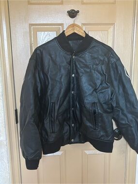 Givenchy Black Leather Bomber Jacket with Ribbed Trim